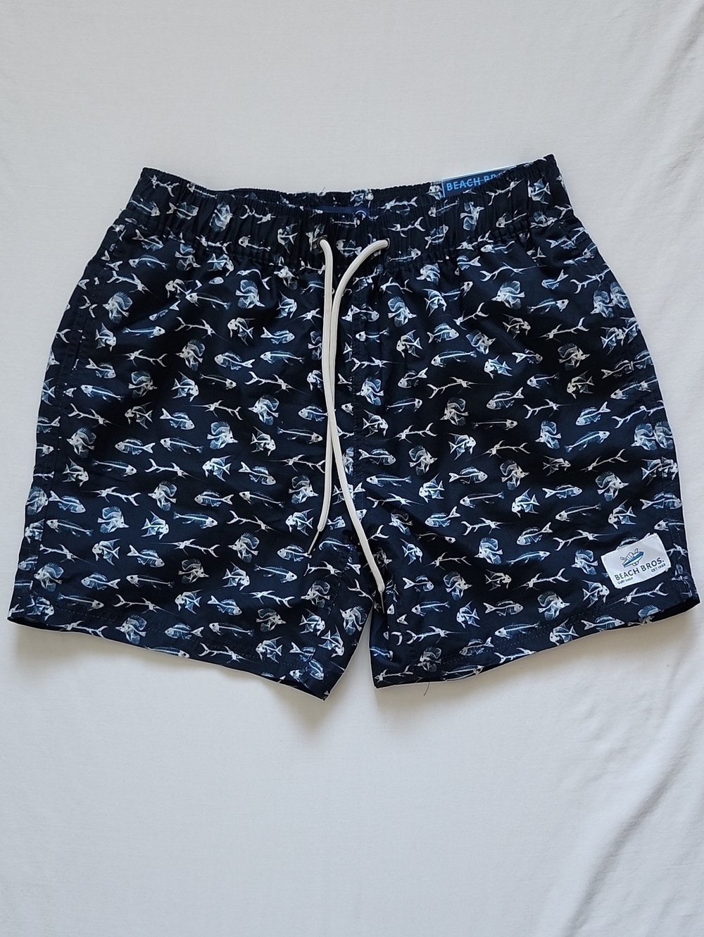 NWT Beach Bros Men's Black Fish Skeletons Print Swim Trunks Size Medium